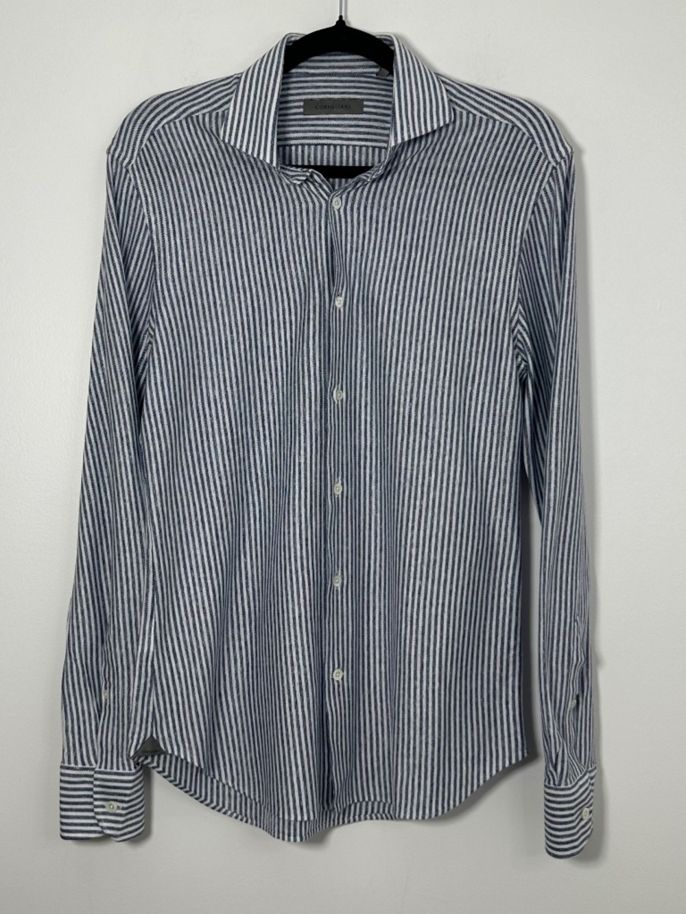 Corneliani Mens Size 39 15.5 Blue & White Striped Formal ButtonDown Dress Shirt